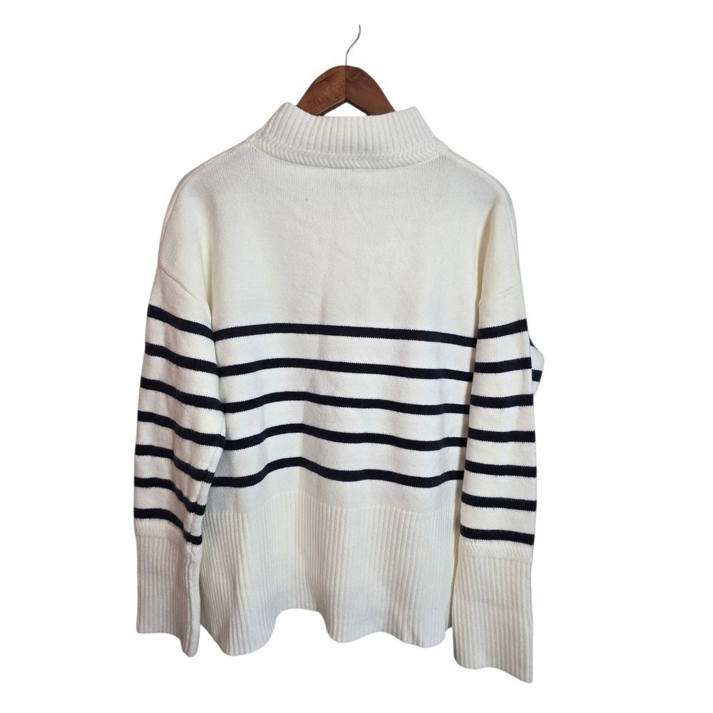 Grace Karma Womens Striped Mock Neck Sweater Pullover Cream Blue Large Nautical - Picture 8 of 14